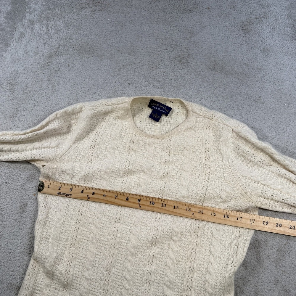 Charter Club Sweater Womens Medium Beige 100% Cashmere 2 Ply Cable Knit Crewneck - Picture 5 of 8